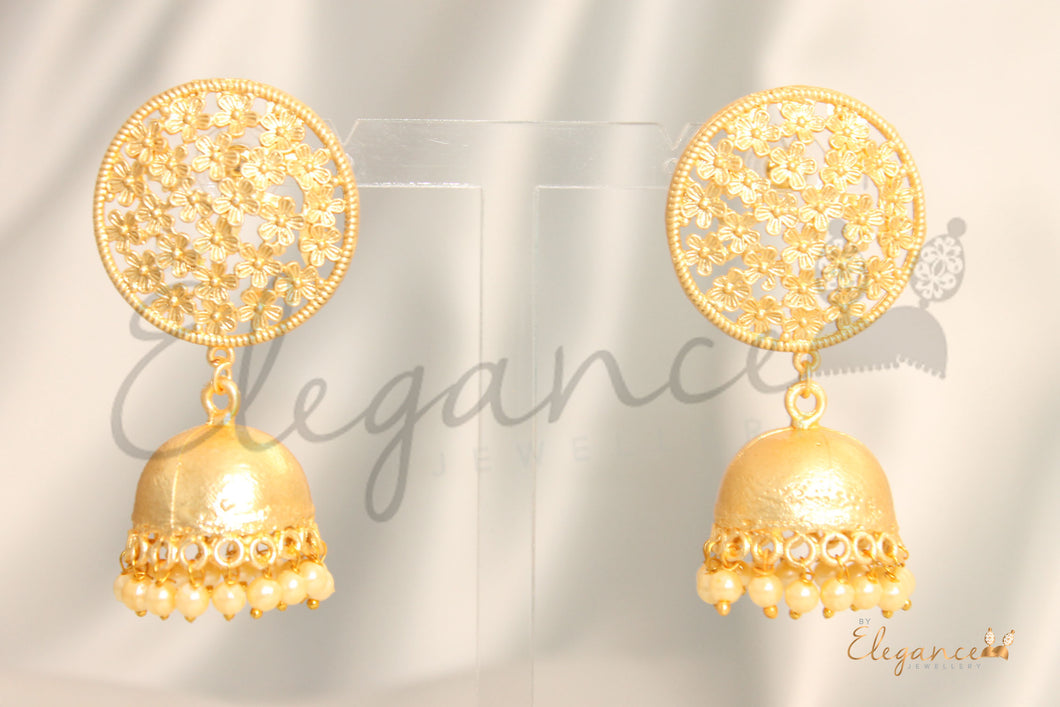 Floral matte golden jhumka